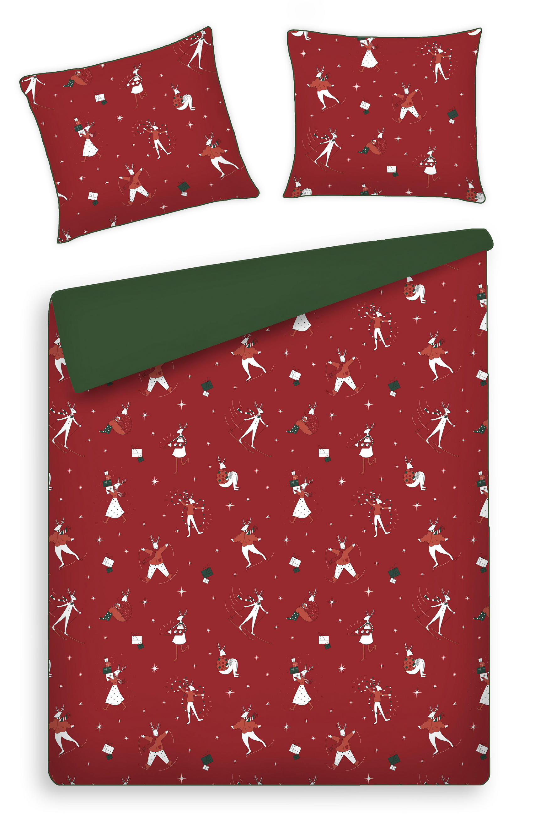 BETTWÄSCHE Baumwoll OLINERINI, 160x200 cm, Rot, Winter Weihnachten Bettbezug, Weihnachtsdeko, Christmas, Weihnachtsmotiv - Rot, Textil (160/200cm) - home&you