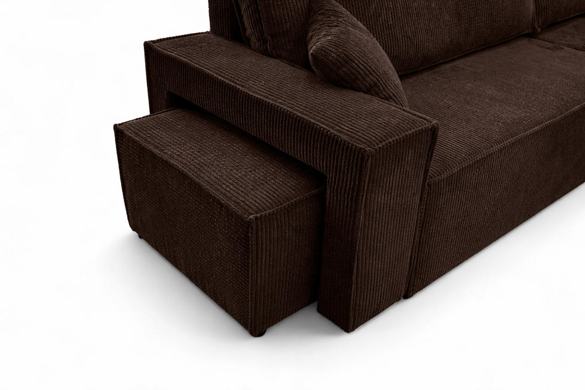 ECKSOFA Mit Schlaffunktion Und Pouf, Cordstoff Poso, Braun, Rechts, Best L Mit Pouf - Braun, Holz (244/145cm) - Kaiser Möbel