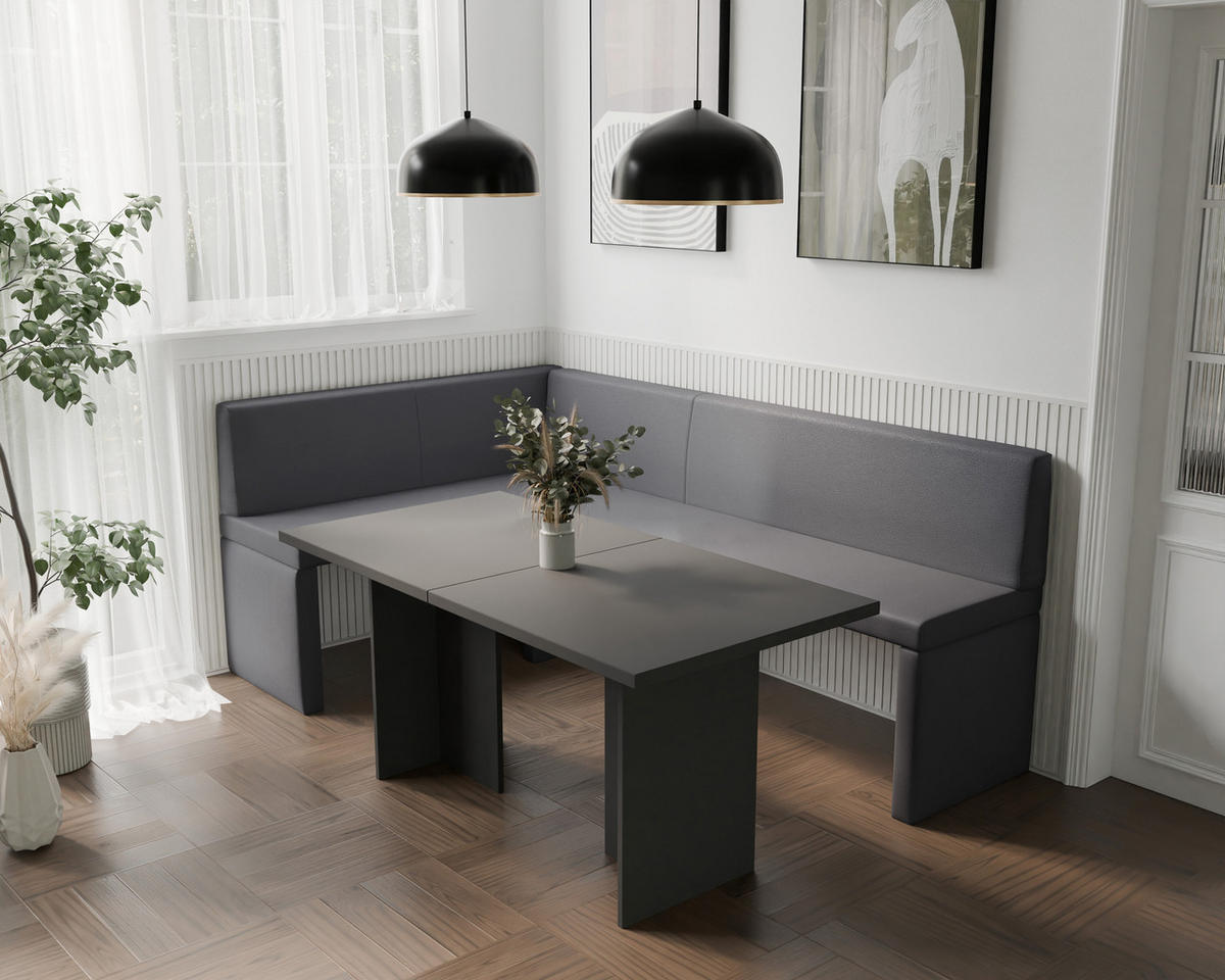 ECKBANK links OWEN Kunstleder, 128/168 cm Dunkelgrau - Dunkelgrau, Holz/Kunststoff (128/168cm) - Idohome