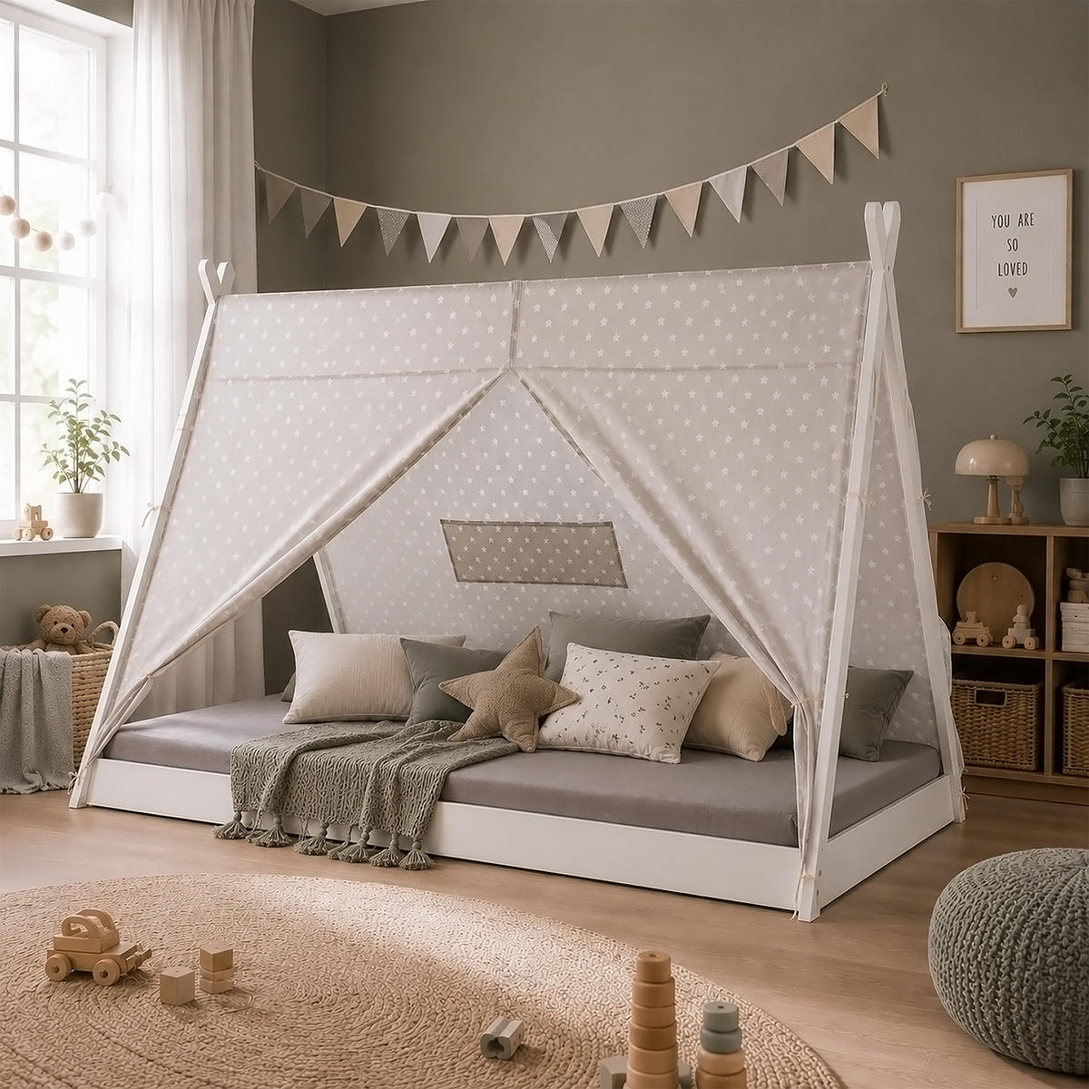 KINDERBETT 90/200 cm Tipi weiß - Weiß, Holz (208/132/105cm) - Homestyle4u