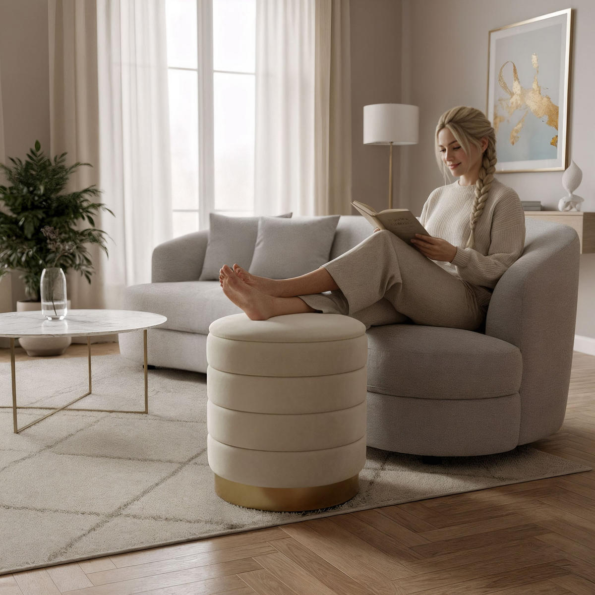 SITZHOCKER mit Stauraum Creme - Creme, Textil (40/45/40cm) - RAUMHIRSCH FURNITURE