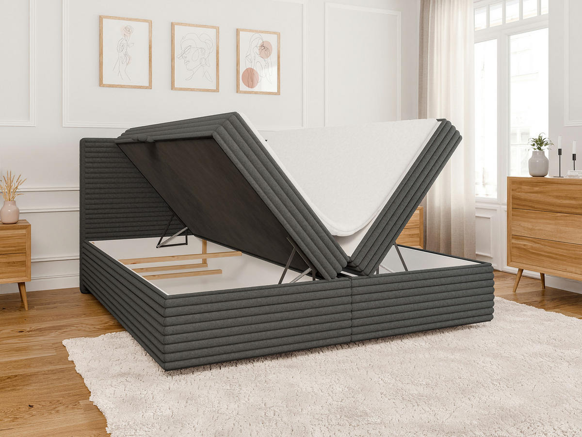 BOXBETT Roma 180/200 cm Dunkelgrau Plüschcord - Dunkelgrau/Schwarz, Holz/Kunststoff (180/200cm) - S-Style Möbel