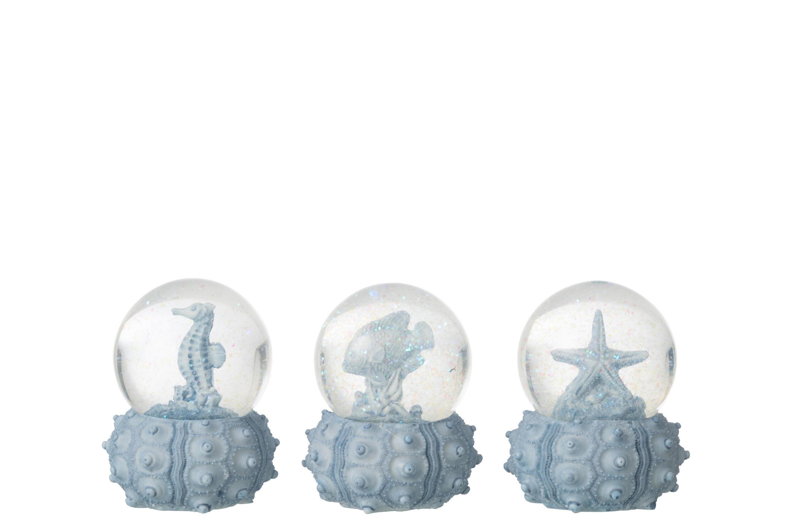 WASSER-GLOBUS MEER (3ER SET) - Blau, Glas/Naturmaterialien (7/8.5/7cm) - J-Line