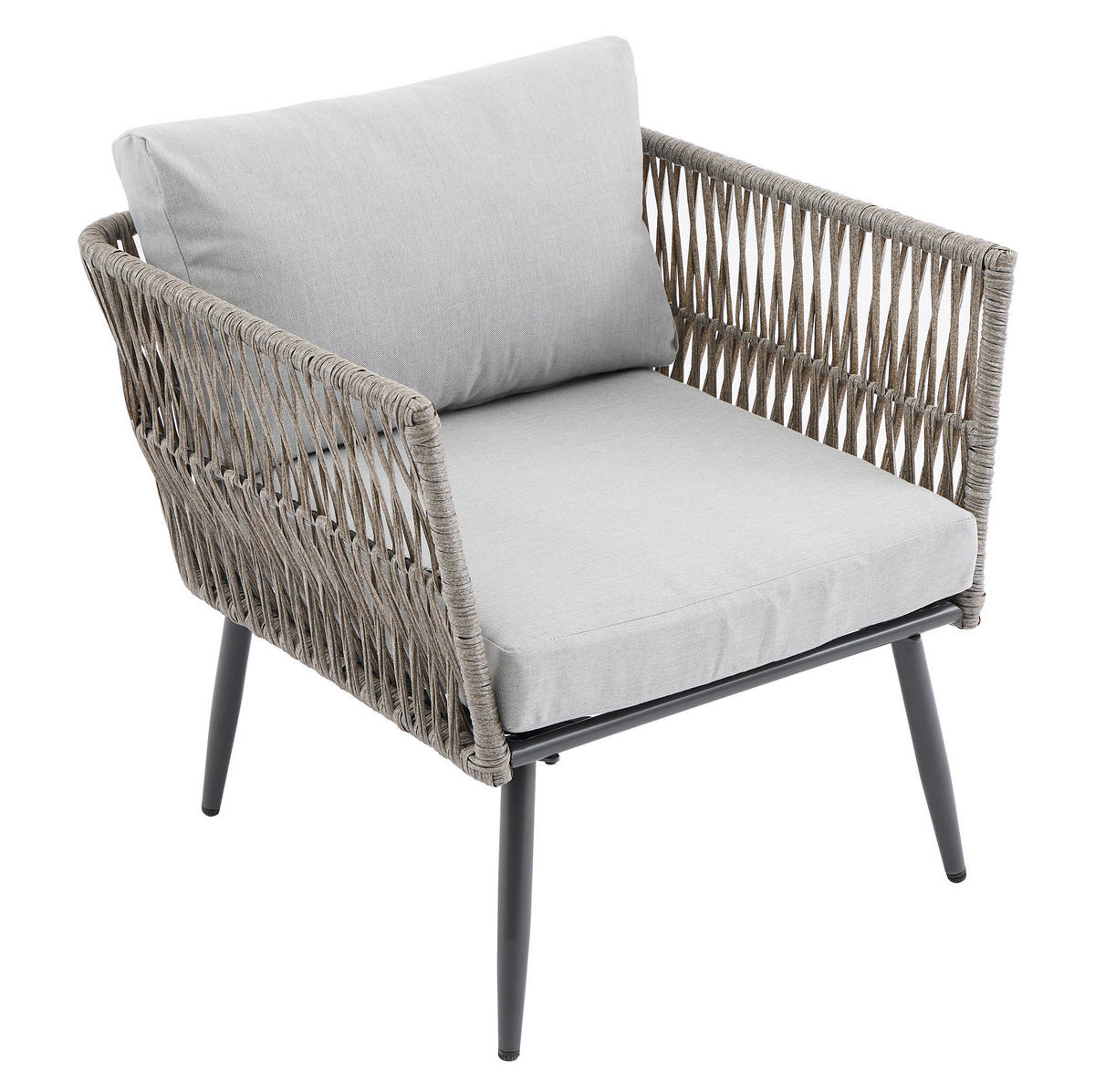 GARTENLOUNGE-SET 99/54/42 cm grau aus Polyester mit Glastisch und PE-Seilgeflecht - Grau, Textil - OKWISH
