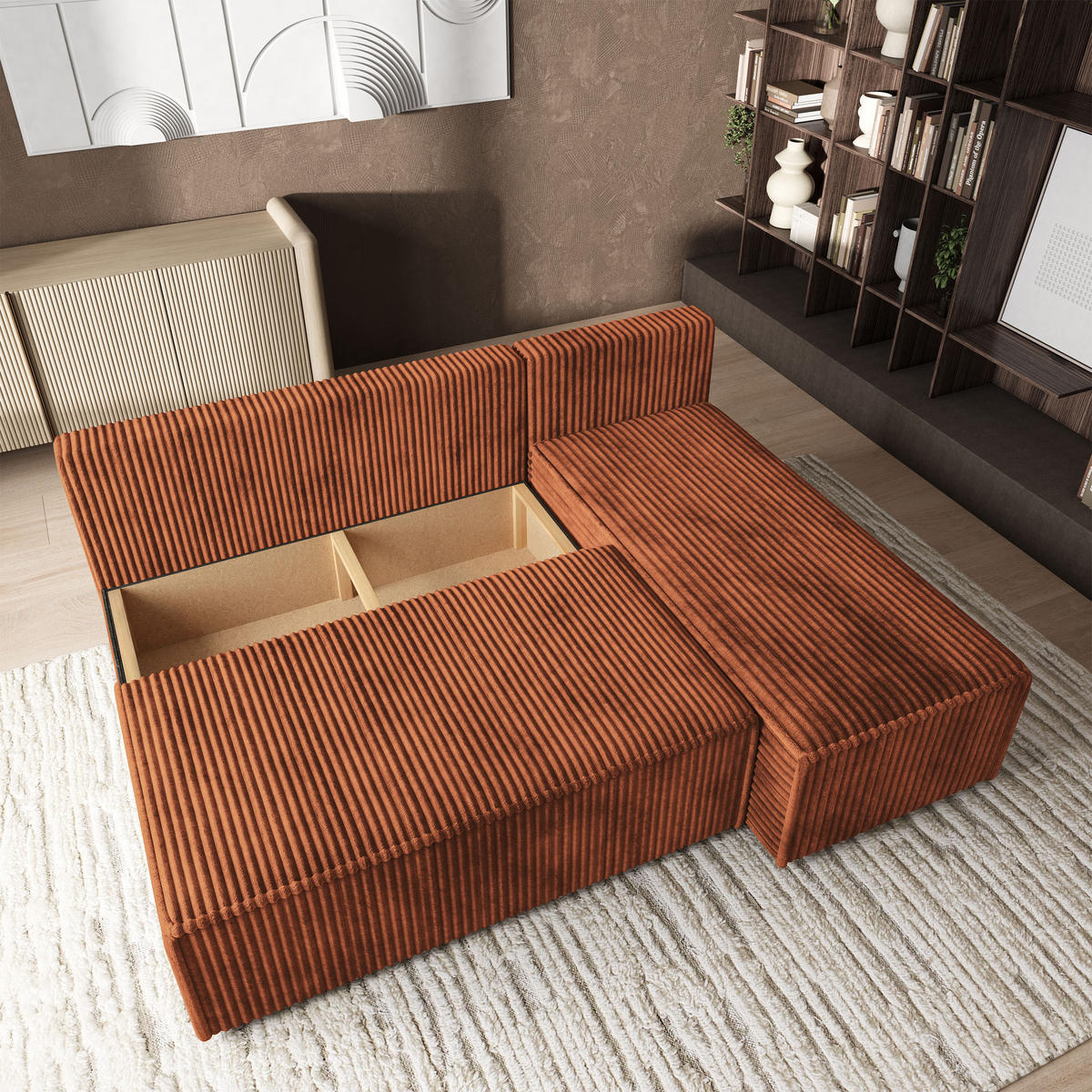 ROHOVÁ SEDAČKA BRISO hnědá - šedá/hnědá, dřevo/textil (200/140cm) - MASSENO