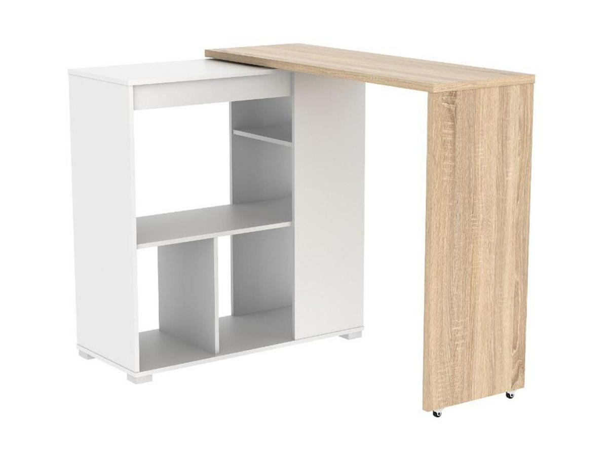 BARTISCH drehbar mit Stauraum - Weiß & Eichefarben - SATURNE - Naturfarben, Holz (39.6/100/172cm) - Vente-Unique