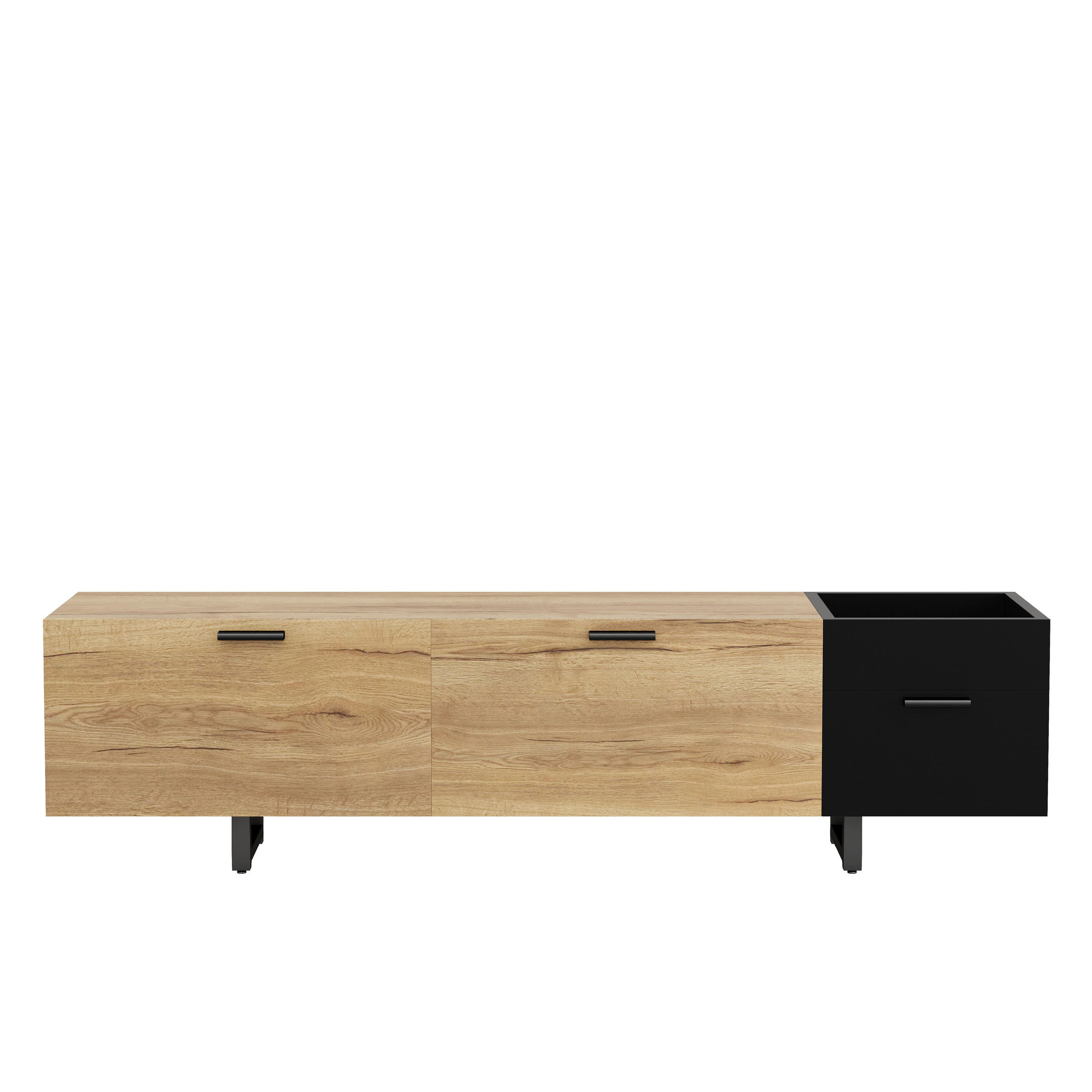 LOWBOARD Naturfarben/Schwarz 180/38/49 cm - Schwarz, Holzwerkstoff (180/49/38cm) - PANGIVO