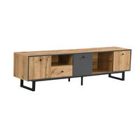 TV-LOWBOARD aus Spanplatte 190x40x50 cm Holzfarben/Anthrazit mit LED-Beleuchtung, Glasböden und gedämpften Scharnieren - Naturfarben, Holzwerkstoff (190/50/40cm) - Modfu