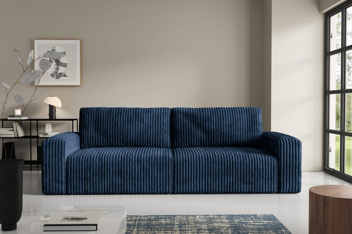 SCHLAFSOFA 4-Sitzer Cord Blau - Blau, Textil (244/70/102cm) - Furnisell