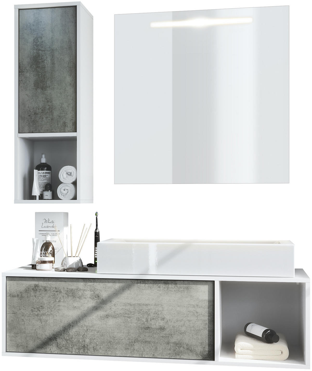 BADMÖBELSET La Costa Fronten in Beton Dunkel Optik - Dunkelgrau, Holzwerkstoff (126.5/190/46cm) - Vladon
