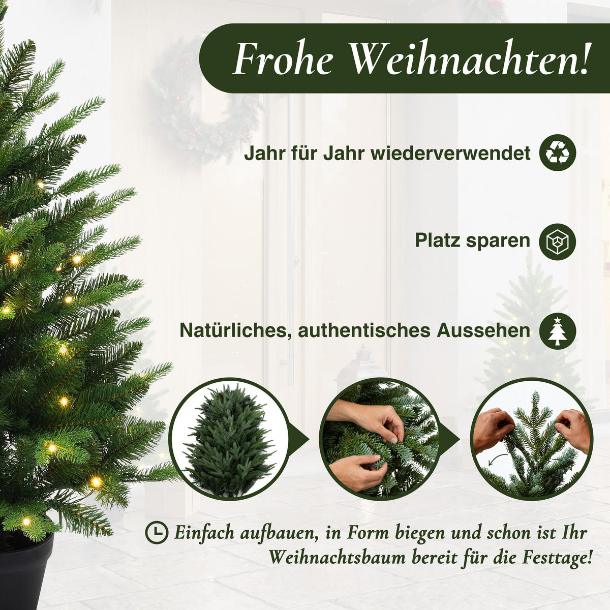 KÜNSTLICHER Weihnachtsbaum 90 cm mit Beleuchtung und Timer - Grün, Kunststoff (93cm) - Hometopia