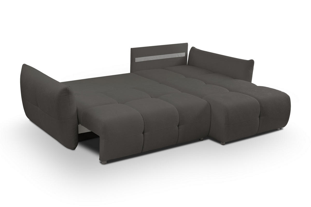 ECKSOFA MODA S Grau Geflochtener Stoff mit Schlaffunktion - Grau, Holz (257/177cm) - MASSENO