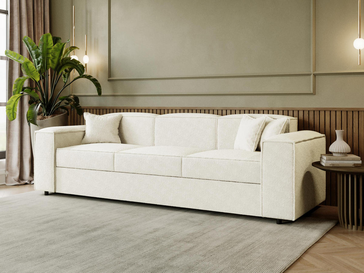 SCHLAFSOFA Santos Boucle - Creme/Schwarz, Holzwerkstoff/Kunststoff (252/79/88cm) - MIRJAN24
