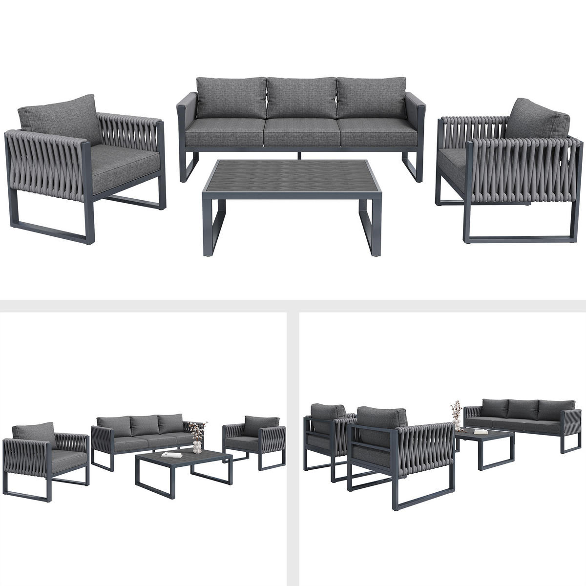GARTENMÖBELSET 5-Sitzer mit Metallgestell in Grau - Grau, Metall - KOMHTOM
