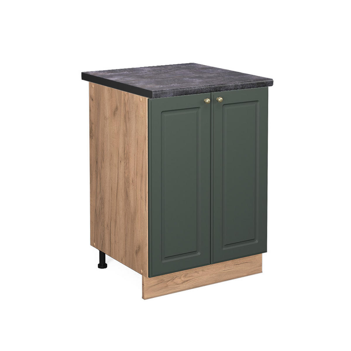 KÜCHENUNTERSCHRANK Fame-Line Grün-Gold Landhaus 60 cm, AP Anthrazit - Eiche Wotan/Grün, Holzwerkstoff (60/82/60cm) - Vicco