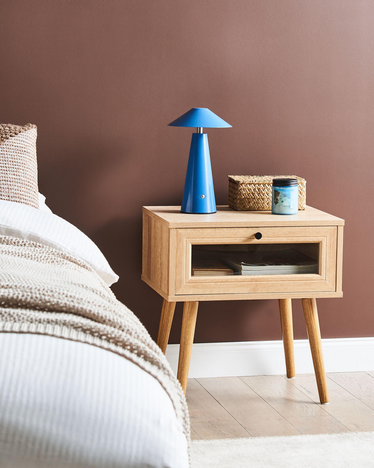 NACHTTISCH Heller Holzfarbton Albany - Hellbraun, Holzwerkstoff (48/51/40cm) - Beliani