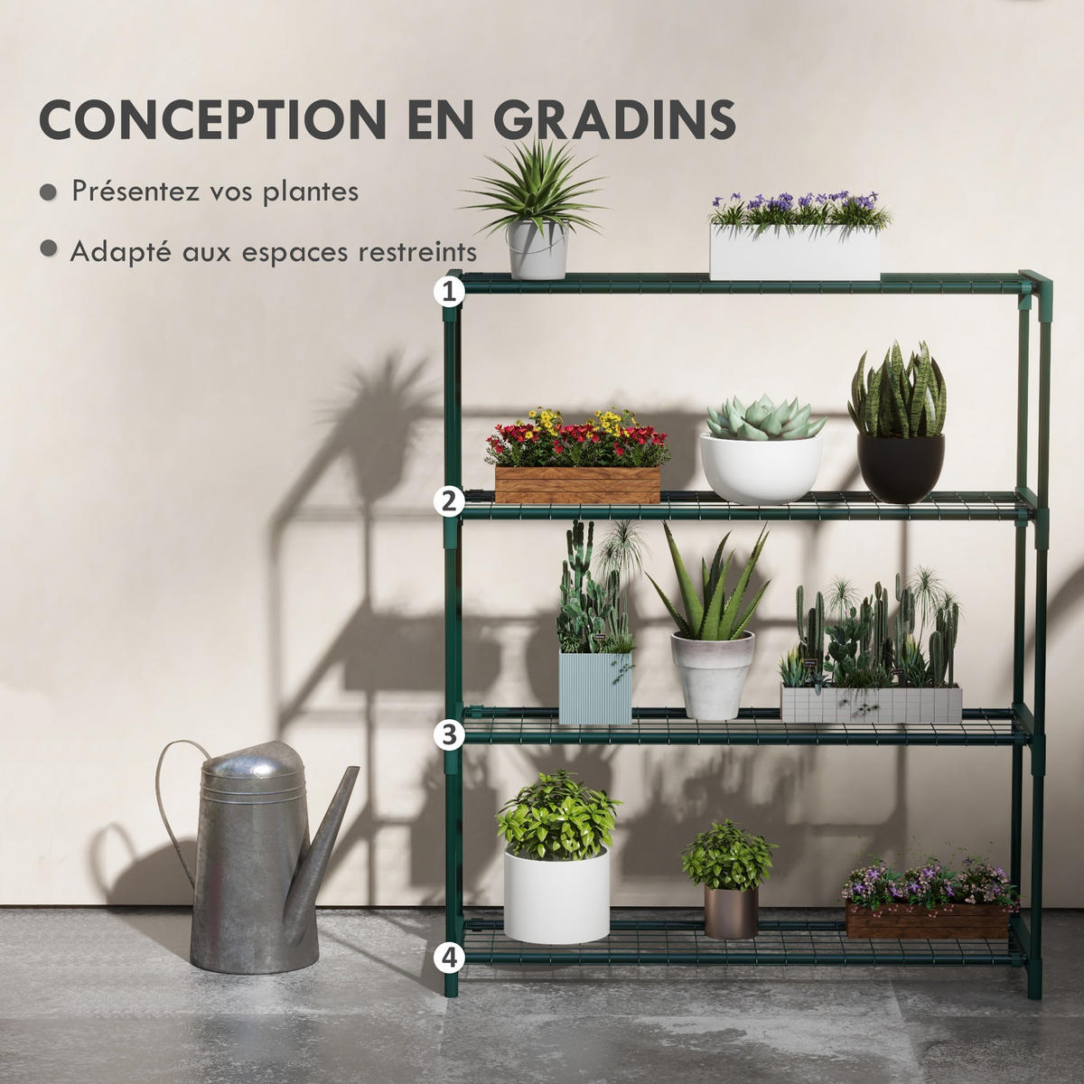 BLUMENTREPPE DE-12156 4-stufig, 89/28/107 cm Grün - Grün, Metall (28/107/89cm) - ComfortXL