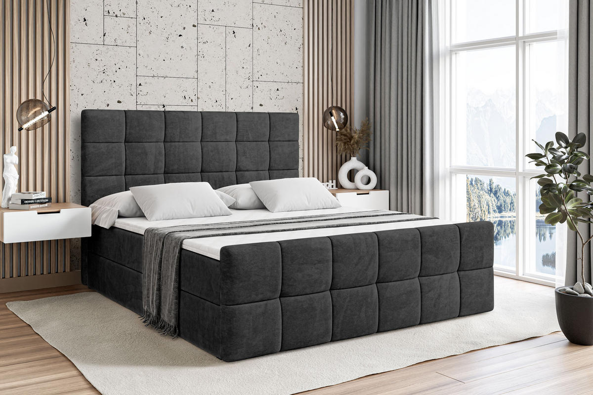 BOXBETT BRUGO-Z - 160 x 200 - H4 - Schwarz - Schwarz, Holzwerkstoff (160/200cm) - ALTDECOR