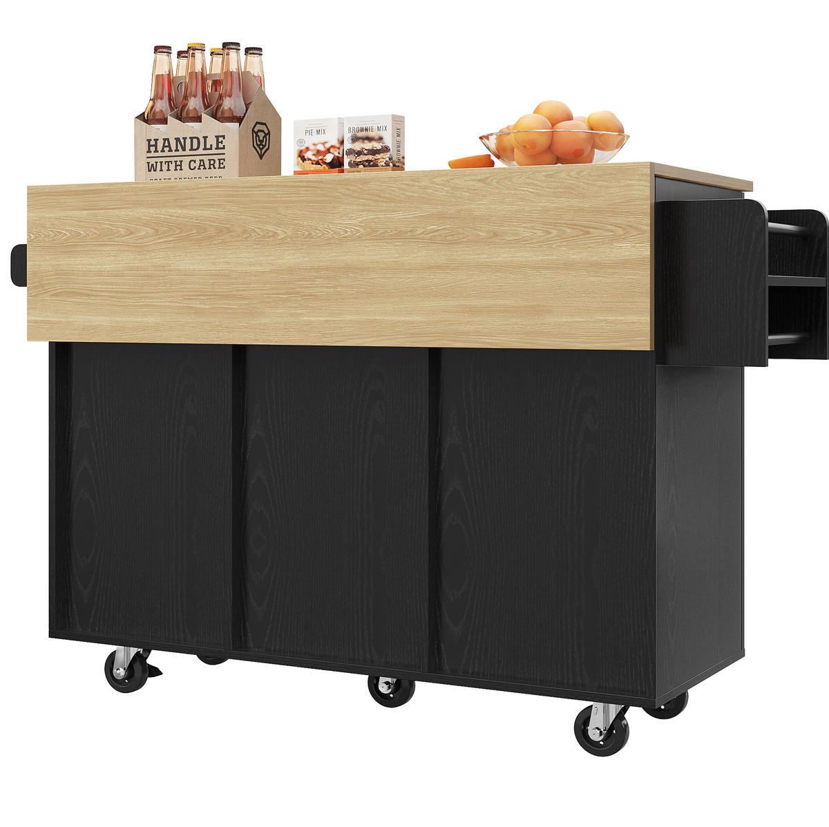 KÜCHENWAGEN 110x74x90.5cm Schwarz mit Schränken & fixierbaren Rollen - Schwarz, Holzwerkstoff (110/90.5/74cm) - Modfu