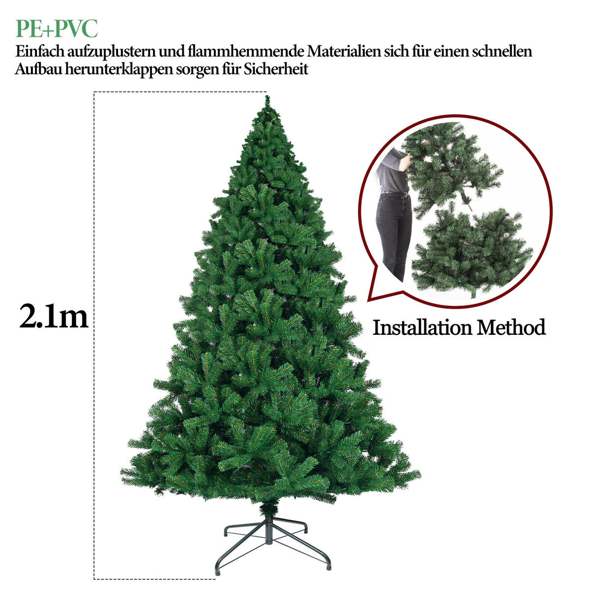 WEIHNACHTSBAUM Cannon Ⅲ 100/100/210 cm - Grün, Kunststoff (210cm) - Nettlife