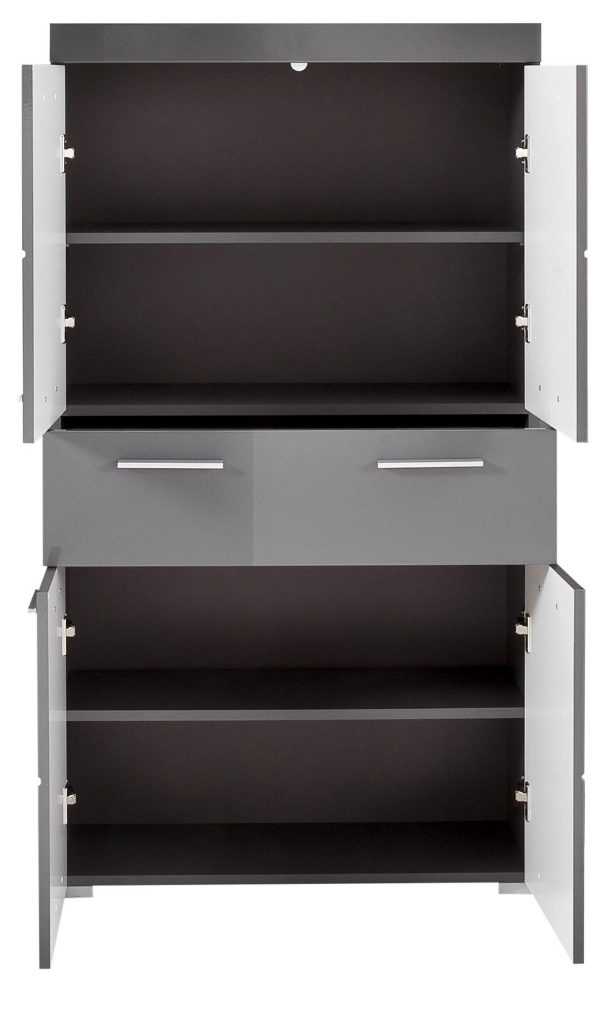 MIDISCHRANK grau Hochglanz 73 x 132 cm, Badschrank mit viel Stauraum - Grau, Holzwerkstoff/Kunststoff (73/132/31cm) - Top.Furn