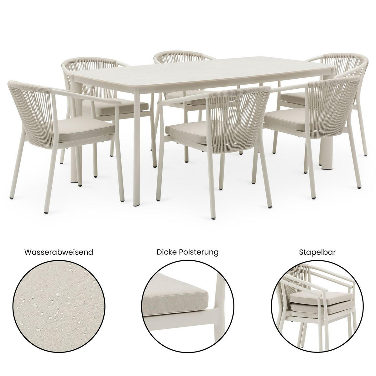 GARTENMÖBELSET TAVOLO - Creme, Textil/Metall - IDIMEX