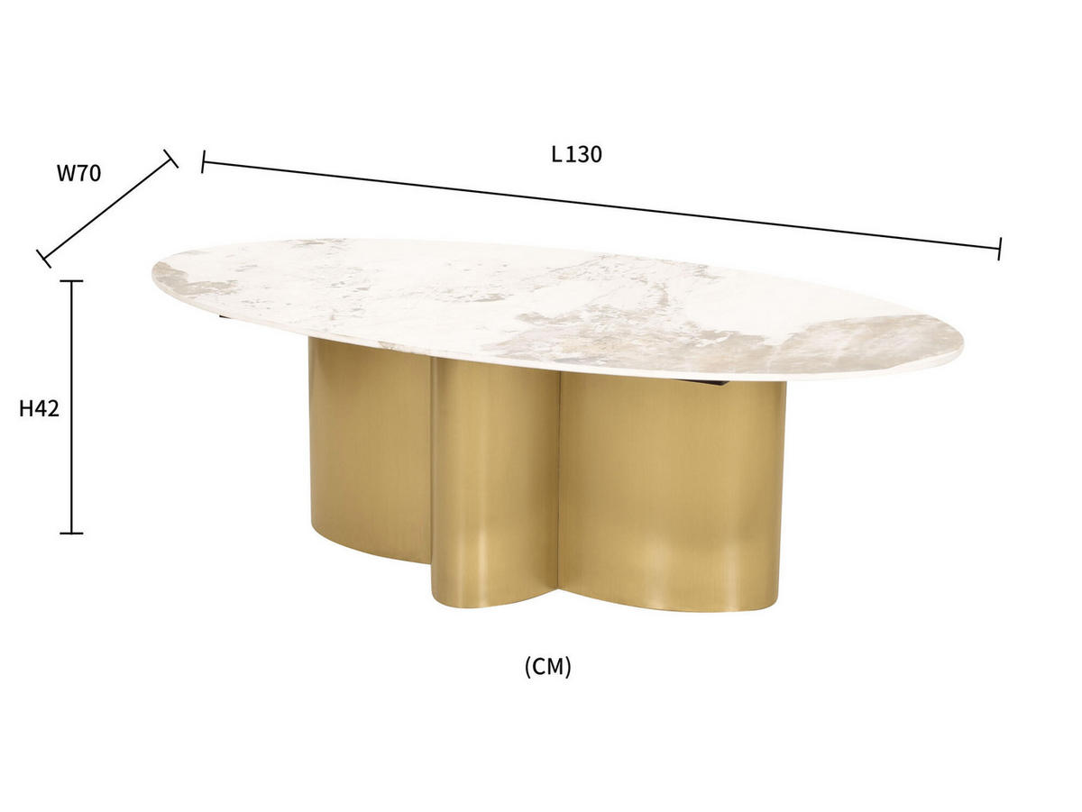 COUCHTISCH MODIG Weiß 130x70x42 cm - Weiß, Stein (70/130/42cm) - FURNLUX