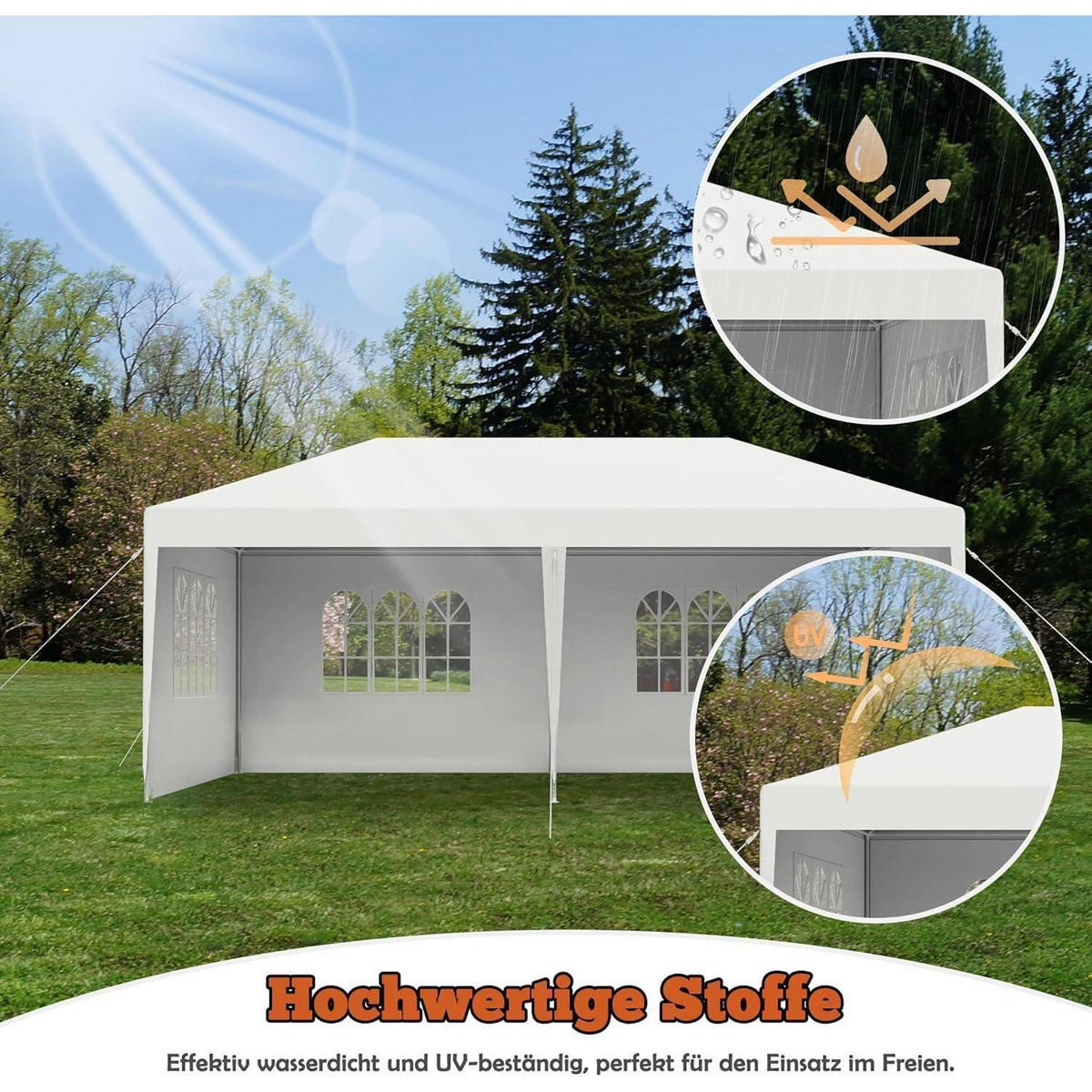 GARTENPAVILLON 3 x 6 m Weiß mit Seitenteilen und Fenstern - Weiß, Kunststoff (300/250/600cm)