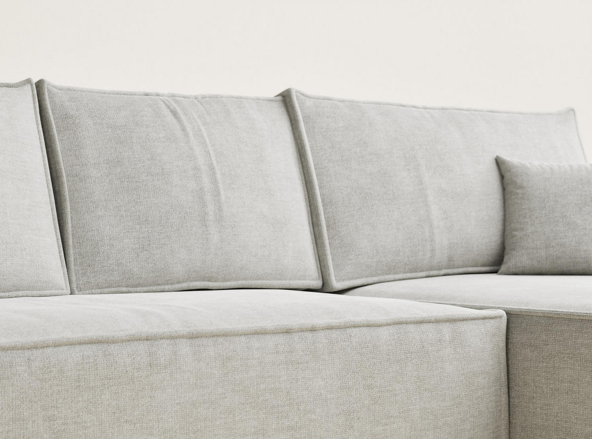 ECKSOFA Maze Grau Chenille-Stoff - Rechts Seite - Schwarz/Grau, Holz/Holzwerkstoff (294/185cm) - Maison de Reve