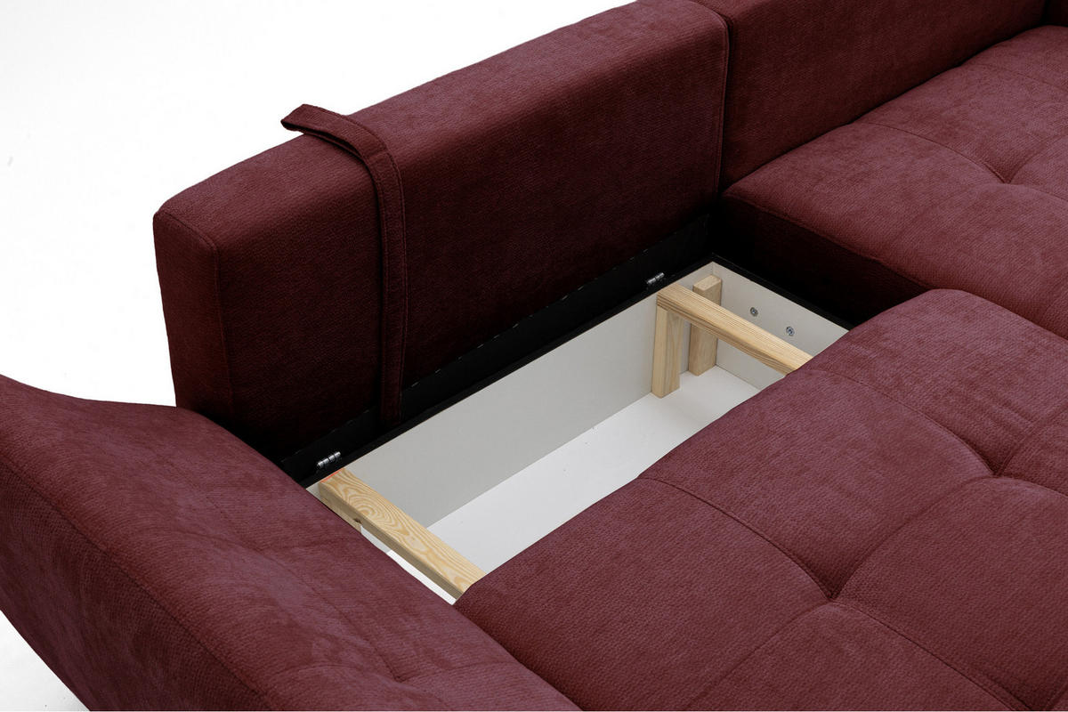 ECKSOFA NICE L Rechts mit Schlaffunktion 137x204 Chenille Rotwein - Schwarz/Dunkelrot, Holz/Textil (165/260cm) - Muffo