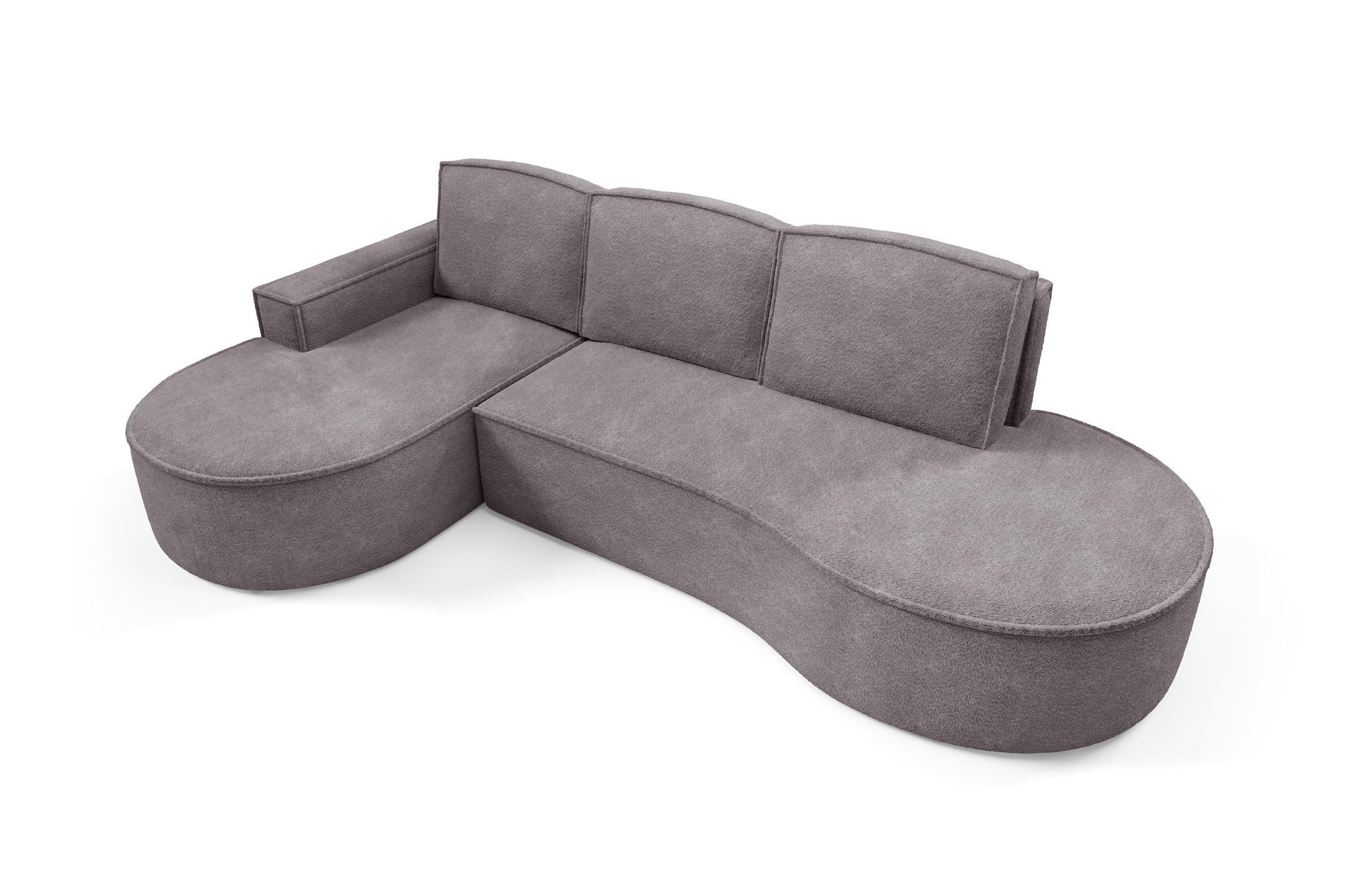 ECKSOFA Flow Grau, mit Schlaffunktion und Kissen in Abriamo Stoff, linke seite - Grau, Holzwerkstoff/Textil (277/157cm) - Bettso