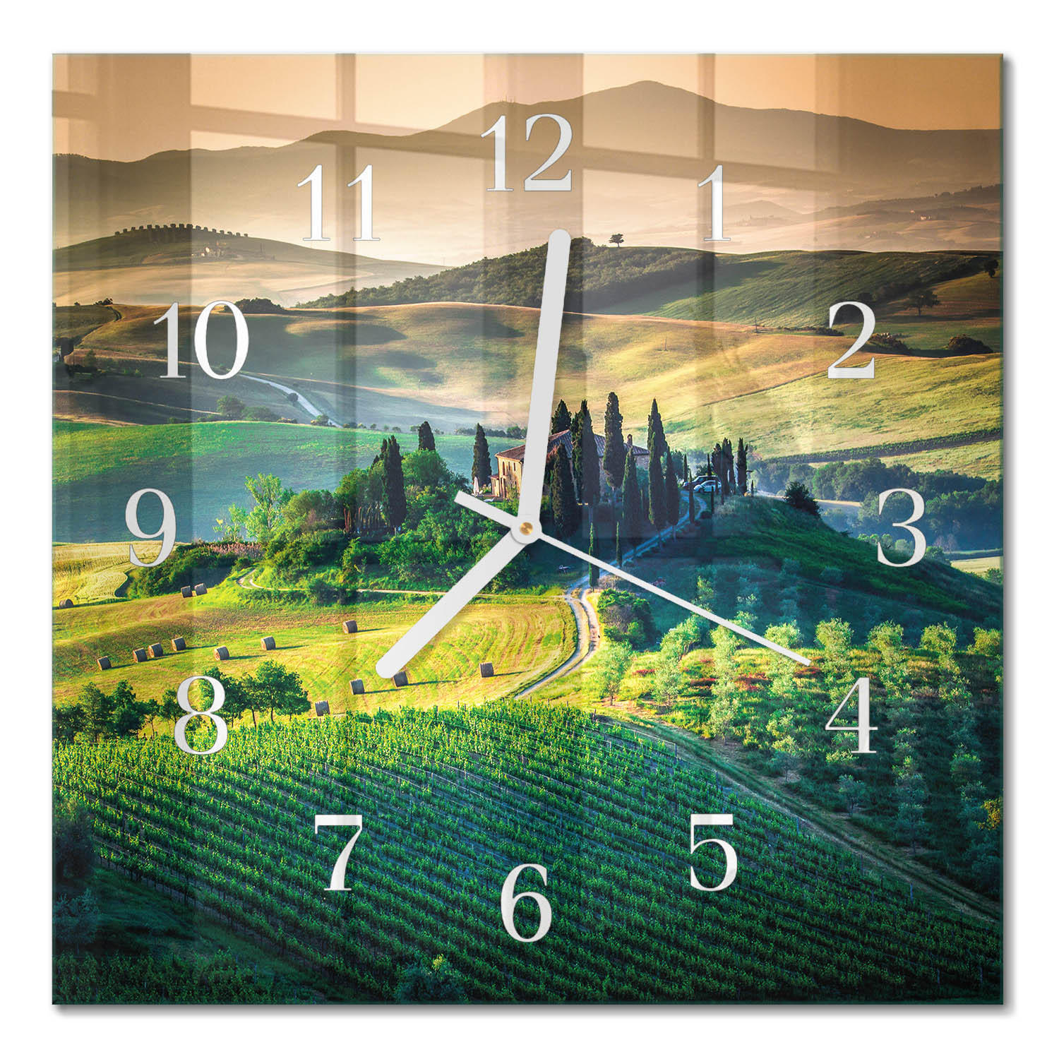 WANDUHR 30x30 cm - Landschaft - Grün, Glas (30/30/0.4cm) - TULUP