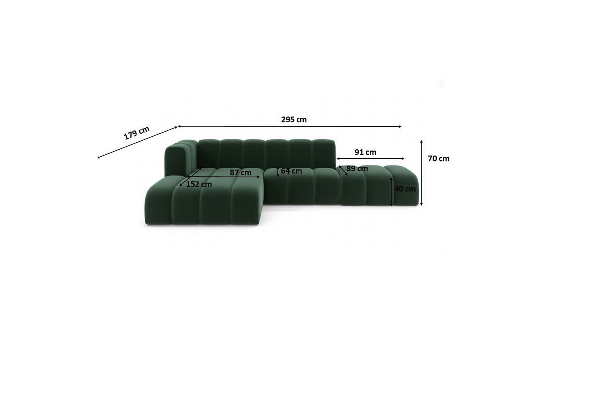 ECKSOFA L-form mit Hocker, Grand Mini, Stoff Salvador, Grün, Links - Grün, Holz (295/179cm) - Kaiser Möbel