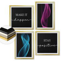 WANDBILDER 4er Set - 50x50 cm & 40x60 cm Goldrahmen - Neonlinienwellen im Hintergrund - Goldfarben, Kunststoff (50/50cm) - ArtPrintCave
