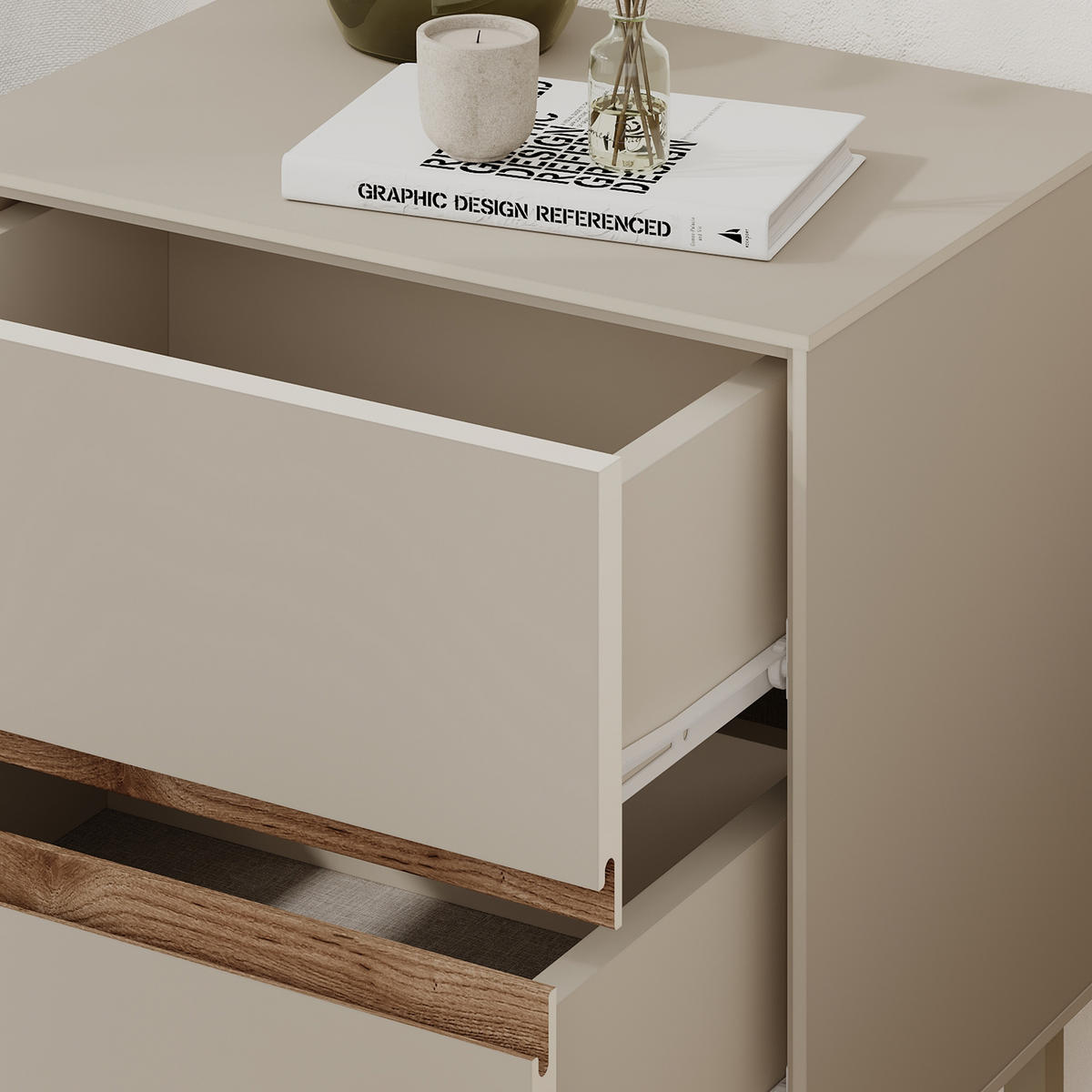 NACHTTISCH Arch Sandstein, Warme Eiche 45/35/52,5 cm - Sandfarben, Holzwerkstoff/Metall (45/52.5/35cm) - Decortie