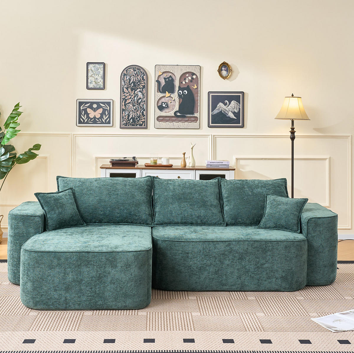 ECKSOFA aus Chenille 262 cm in Grün mit modularem System - Grün, Textil (144/65/262cm) - Modfu