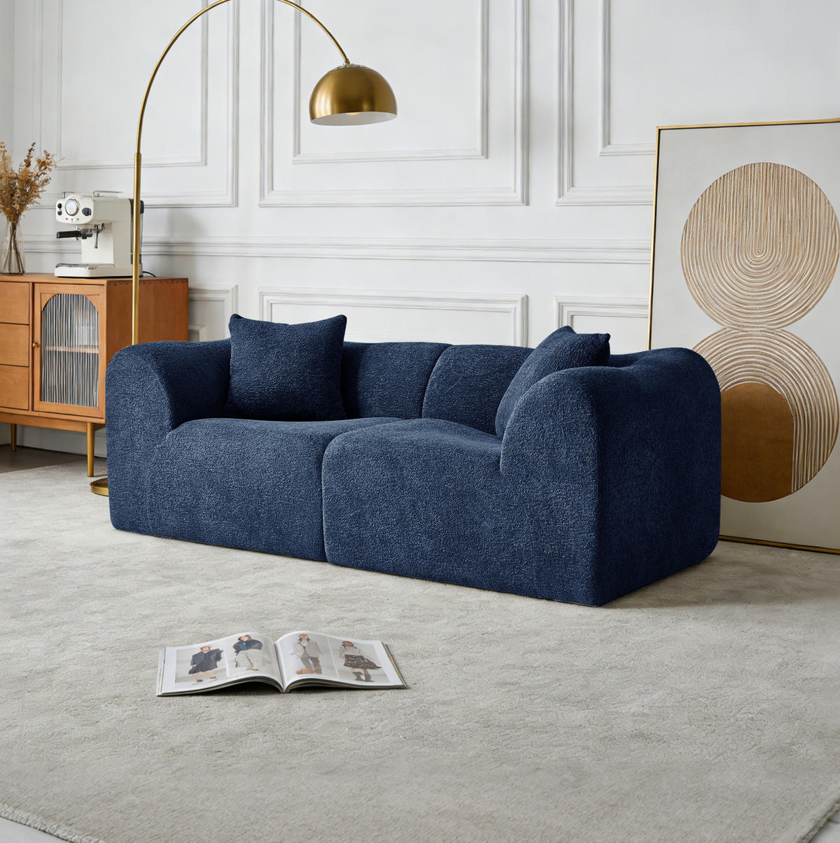 2-SITZER Sofa Samt mit 2 Kissen 193/87/67 cm Blau - Blau, Textil (87/67/193cm) - Redom