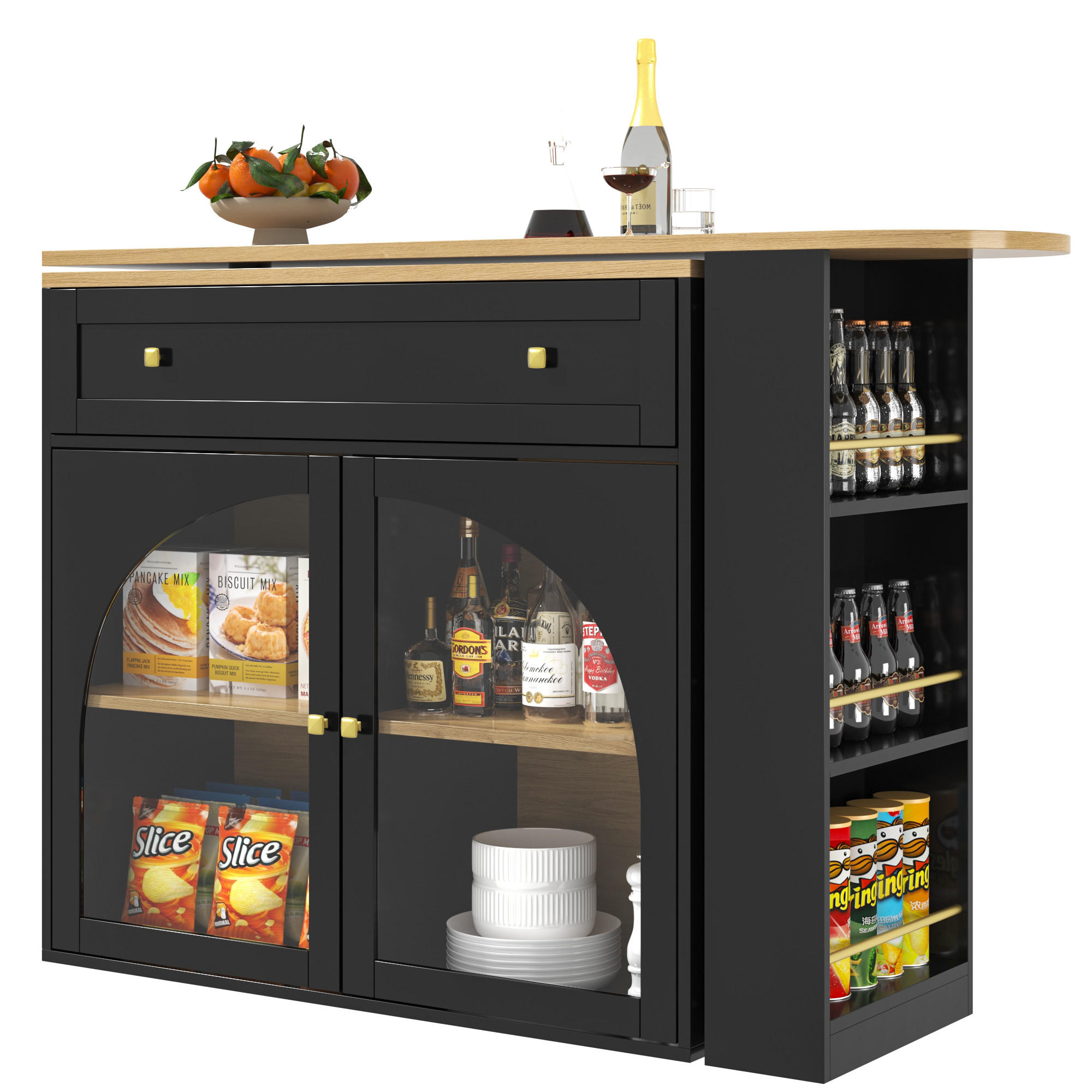 BARTISCH Ausziehbar 138–204x39x104cm 360° Glasregale Schwarz - Schwarz, Holzwerkstoff (39/138/104cm) - FLIEKS