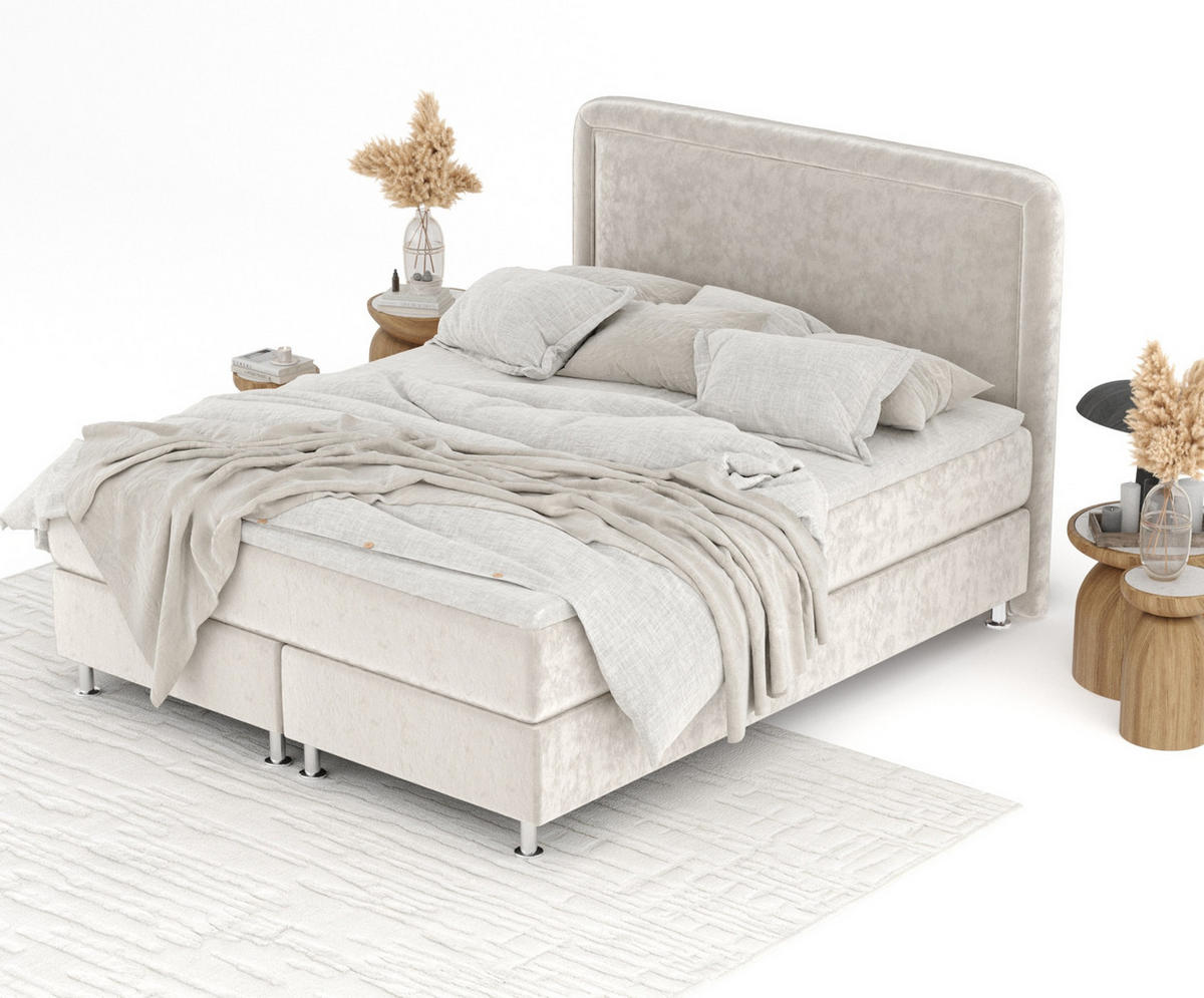 BOXBETT Salvi Ecru 140/200 cm mit Matratze und Topper - Ecru/Silberfarben, Holz/Holzwerkstoff (140/200cm) - Maison de Reve