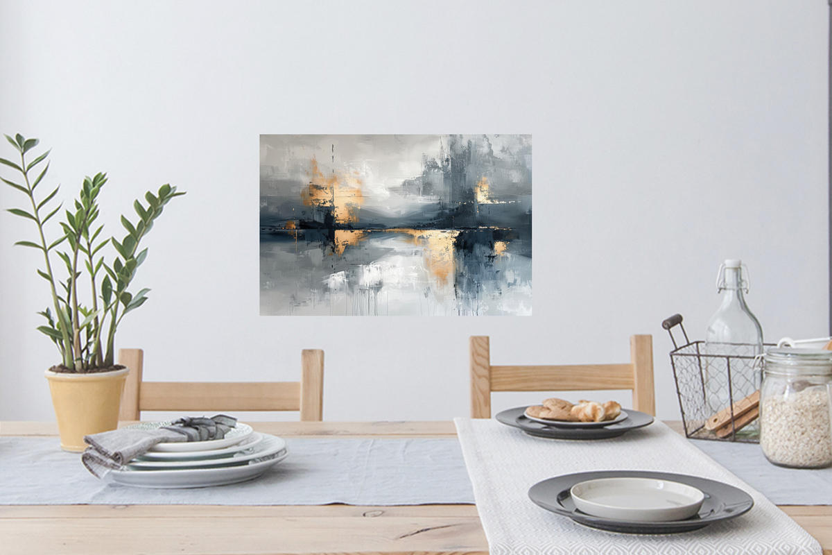 WANDTATTOO Kunst - Grau - Gold - Abstrakt 60x40 cm - Dunkelgrau, Kunststoff (60/40/0.1cm) - MuchoWow