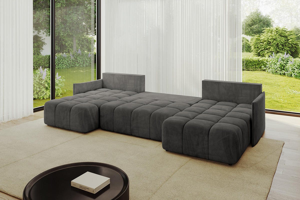WOHNLANDSCHAFT LONLI-U 355x189x68 Dunkelgrau Velours - Anthrazit, Holzwerkstoff/Kunststoff (355/68/189cm) - ALTDECOR