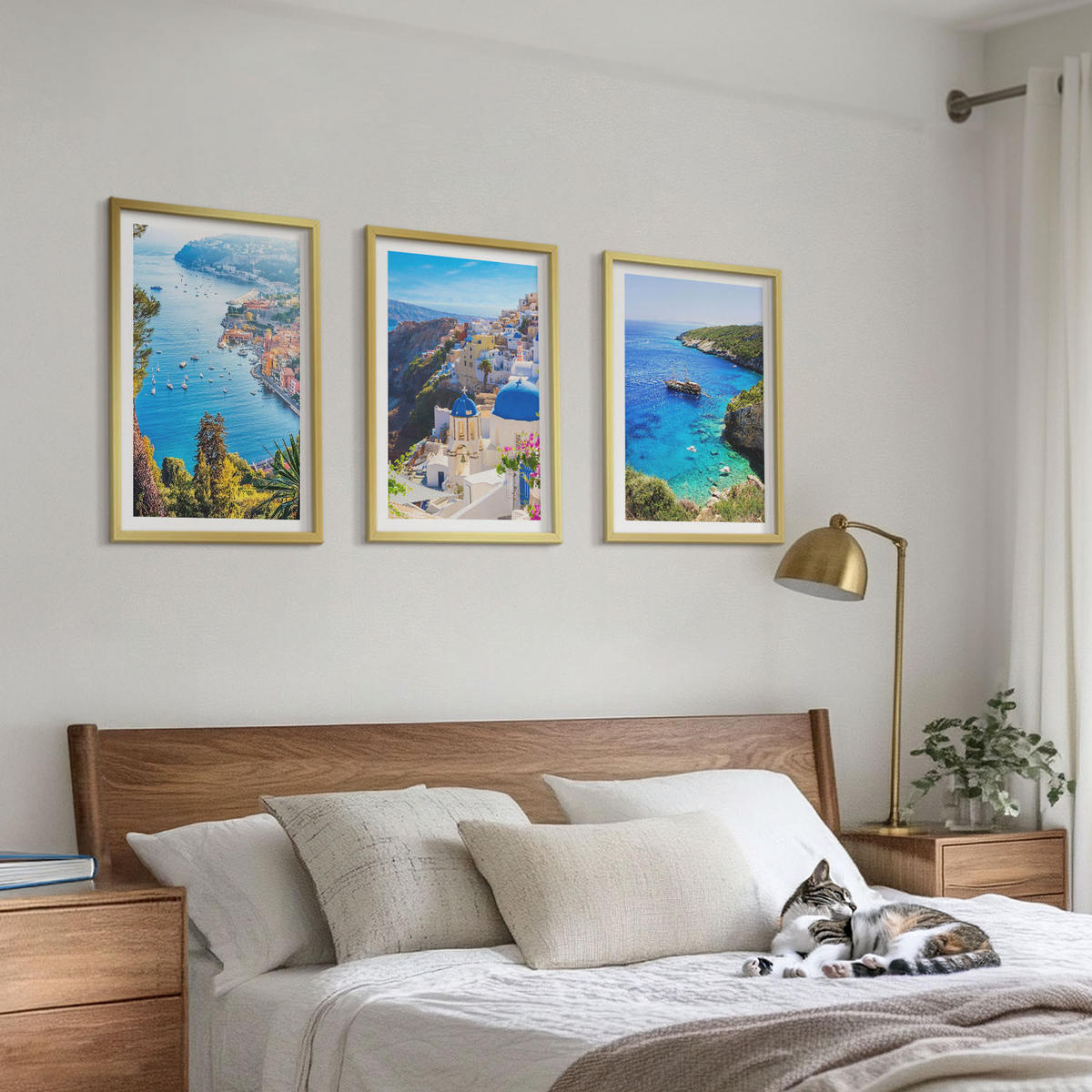 WANDBILDER 3er Set - 40x60 cm Goldrahmen - Griechische Ansichten von Santorin Oia - Goldfarben, Kunststoff (40/60cm) - ArtPrintCave