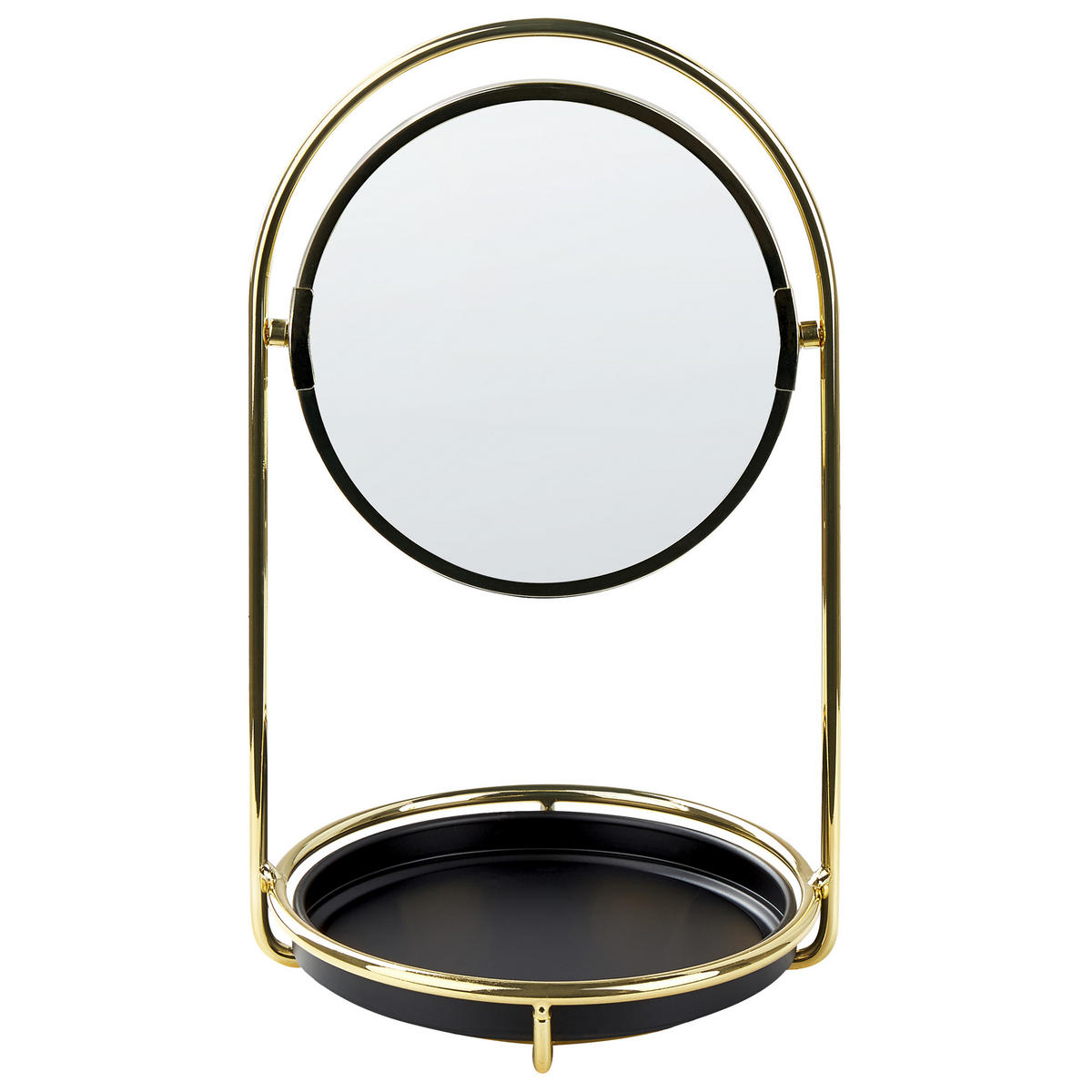KOSMETIKSPIEGEL 15 cm gold/schwarz Indre - Goldfarben/Schwarz, Metall (17/29/17cm) - Beliani