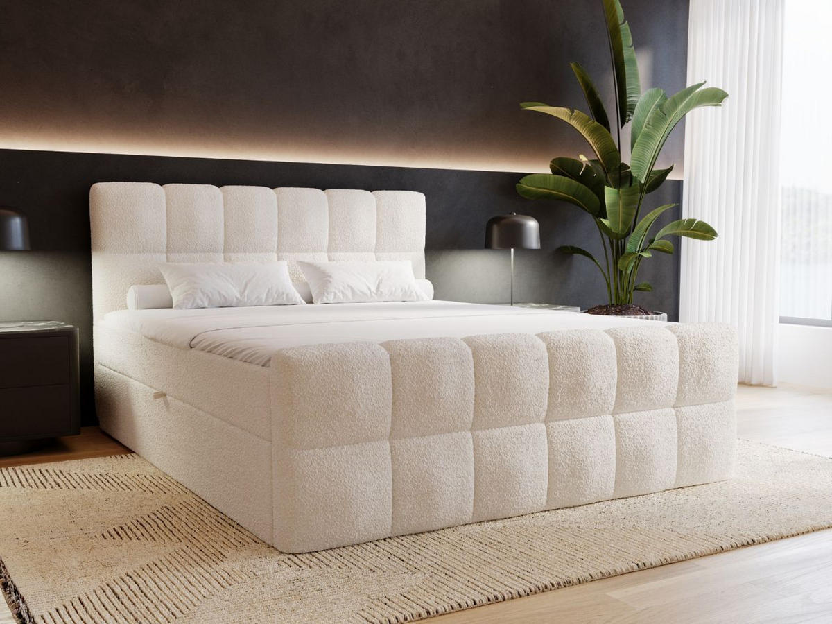 BOXBETT Alicante 180x200 Bouclé-Stoff Creme - Creme, Holz/Textil (180/200cm) - Graingold