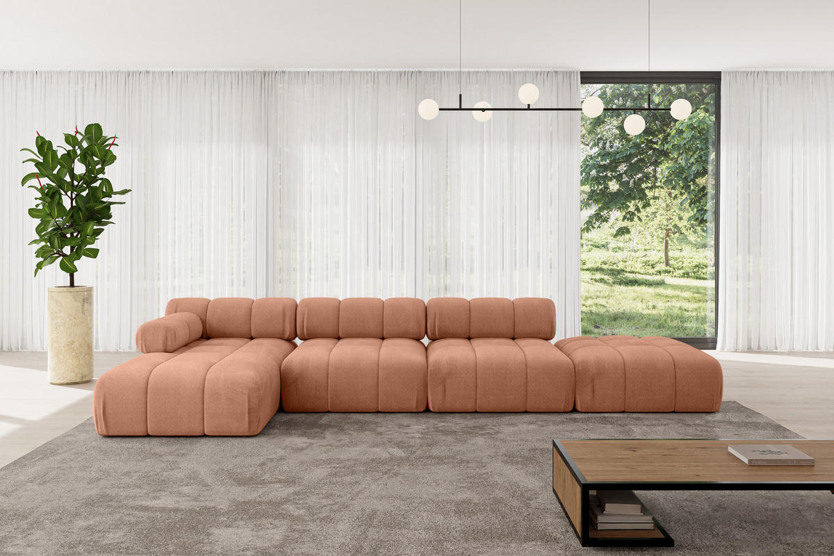ECKSOFA modulares Sofa Lizur-L2 - 380x160x70 cm Apricot Velours - Koralle, Holzwerkstoff/Textil (380/160cm) - ALTDECOR