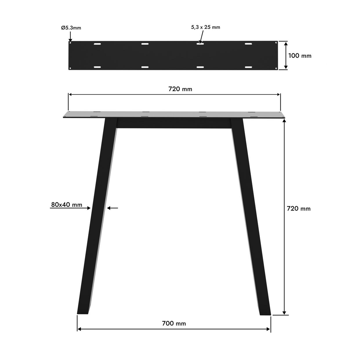 KOVINSKE NOGE ZA MIZO set 2 kos črna 72 cm - črna, kovina (70/72/8cm) - Metalo Pro
