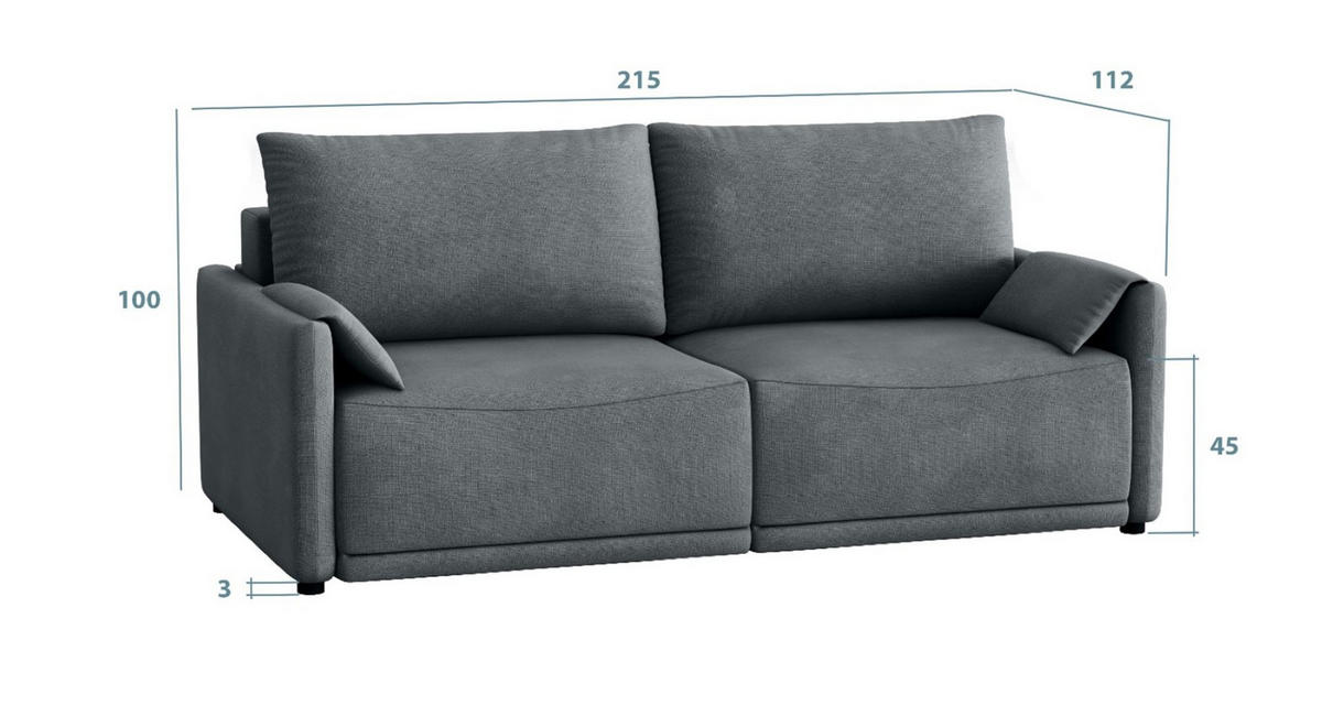 SCHLAFSOFA Mirena - Blaugrau, Holzwerkstoff/Textil (215/100/112cm) - Fun Möbel