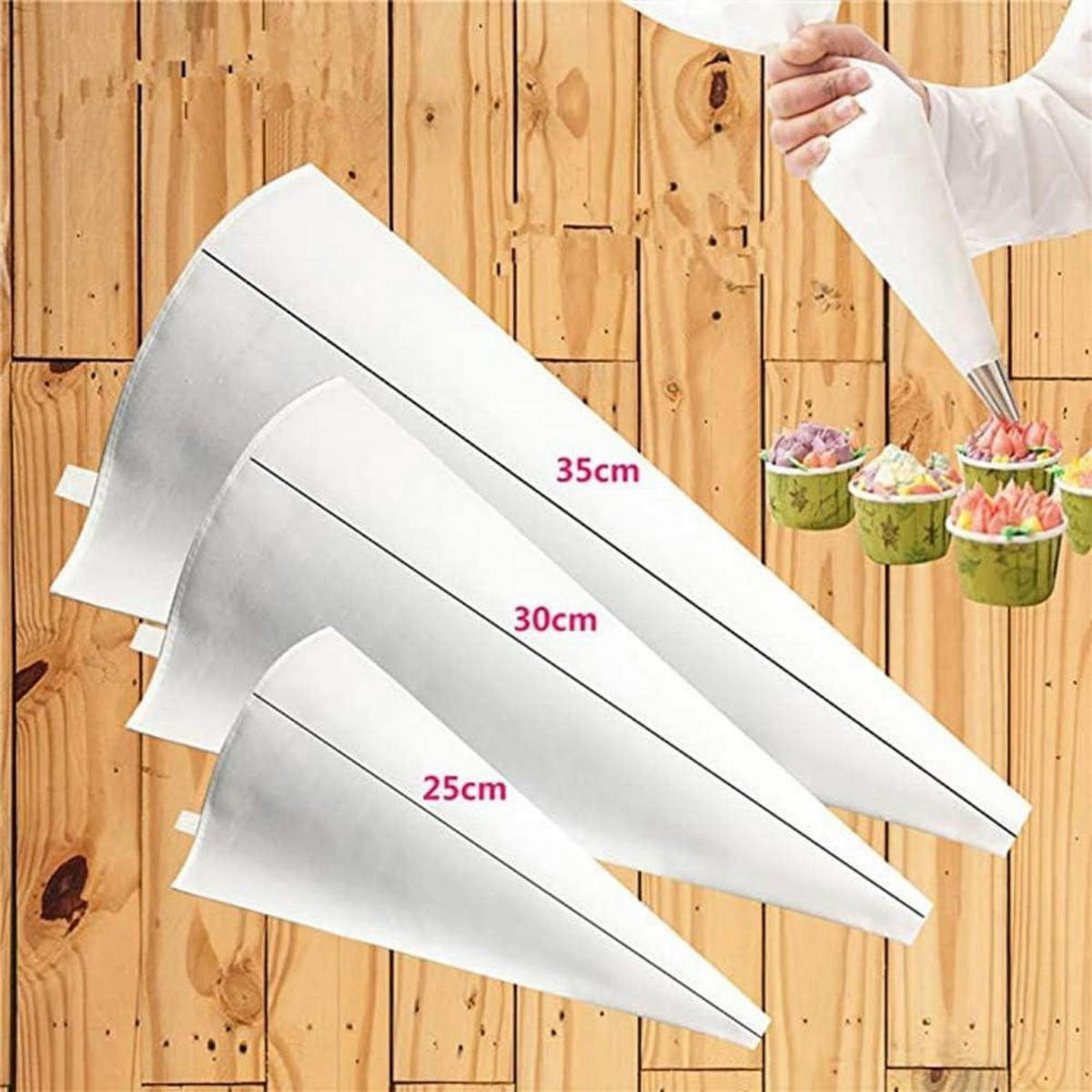 SPRITZBEUTEL 3-teiliges Set Stoff 25 cm, 30 cm, 35 cm - Weiß, Textil (14/1/35cm)