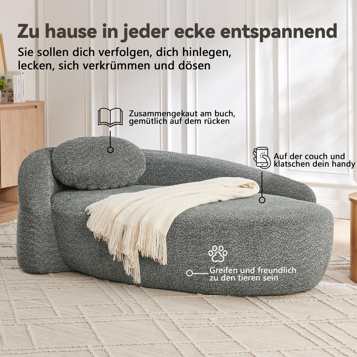 ECKSOFA 170/96/62 cm Dunkelgrau Teddy mit Kissen - Dunkelgrau, Textil (170/96cm) - Oxeza