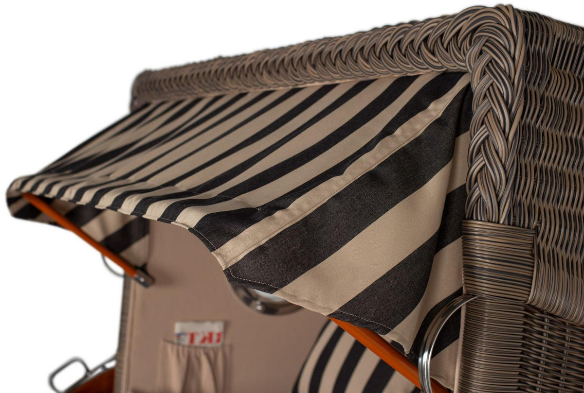 STRANDKORB Komplettset: Ammersee Mahagoni Bullauge - PE grau - Modell 581 - Beige/Braun, Holz/Kunststoff (125/165/80cm) - bene living